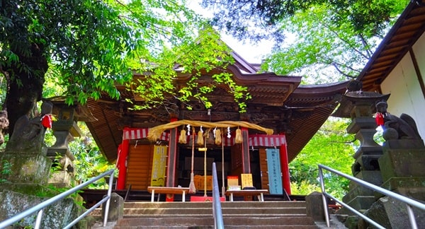 石段の上にある社殿正面の風景
